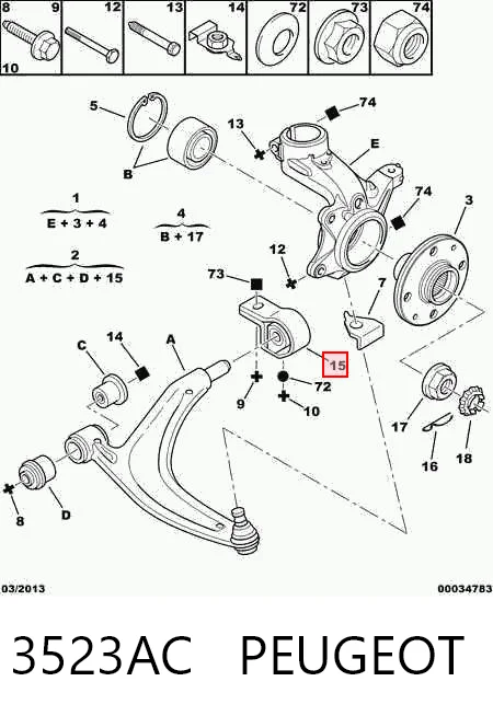 Buje delantero inferior del brazo de suspensión 3523AC PEUGEOT