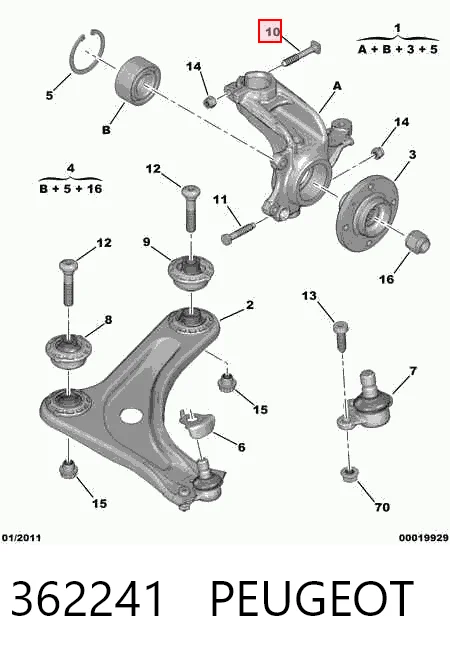 Tornillo (tuerca) de sujeción 362241 PEUGEOT