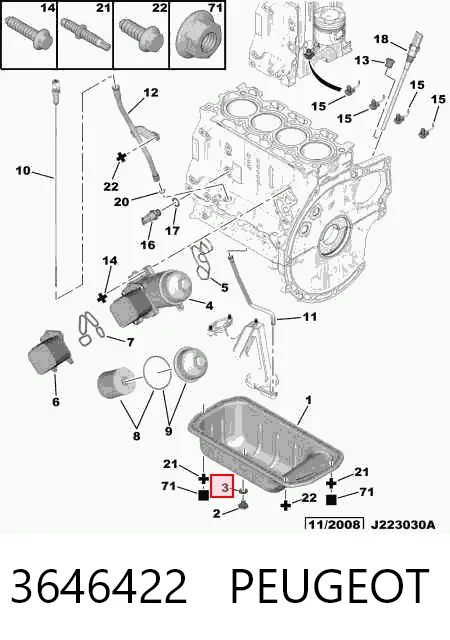 Junta del cárter del motor Citroen Nemo  (2009-2026)