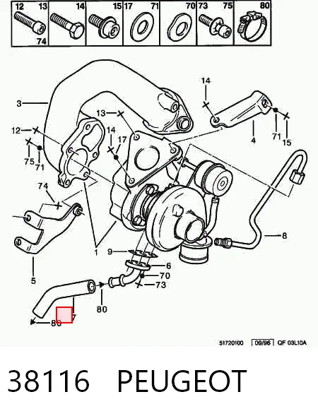 Tubo de drenaje de aceite de turbocompresor 38116 PEUGEOT