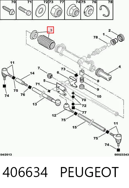 Fuelle de la cremallera de dirección 406634 PEUGEOT