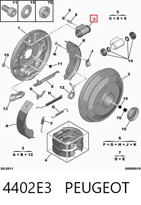 Bombín de freno de rueda trasero para Citroen C2 (JM)