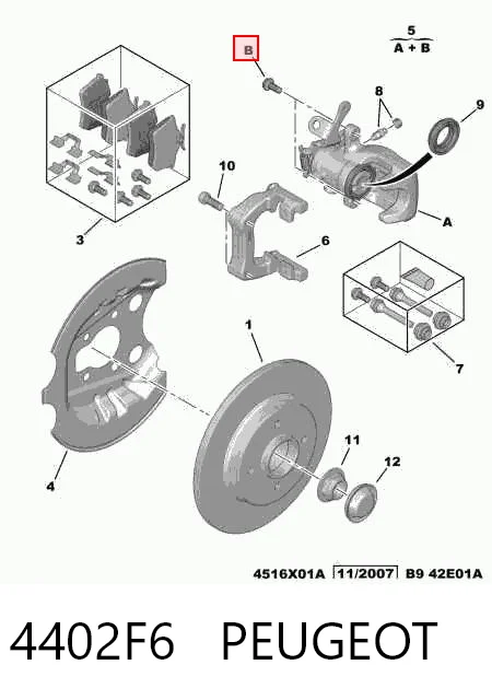 4402F6 Peugeot/Citroen Pinza de freno trasera derecha