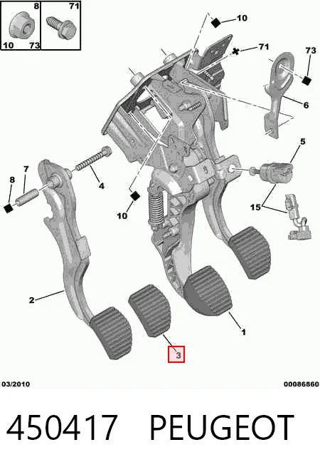 450417 Peugeot/Citroen Cubierta de pedal de freno