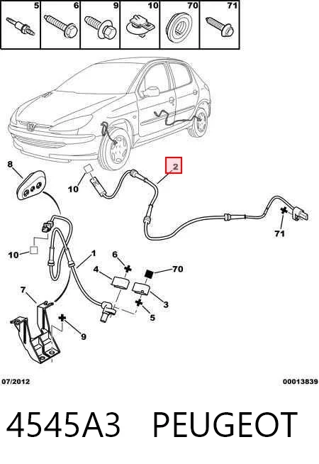 4545A3 Peugeot/Citroen Sensor ABS trasero