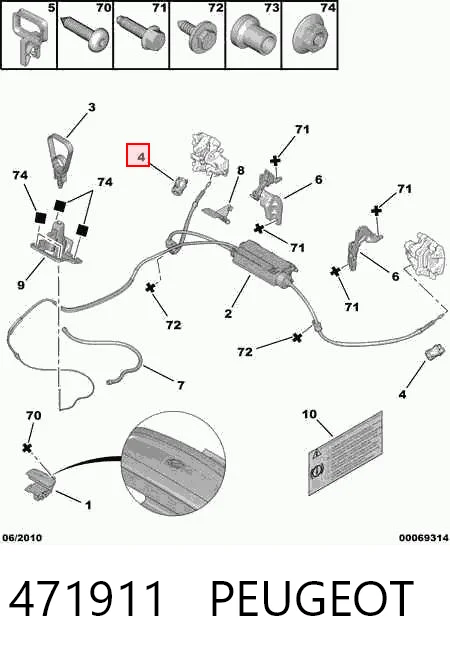 471911 Peugeot/Citroen Soporte del cable del freno de mano