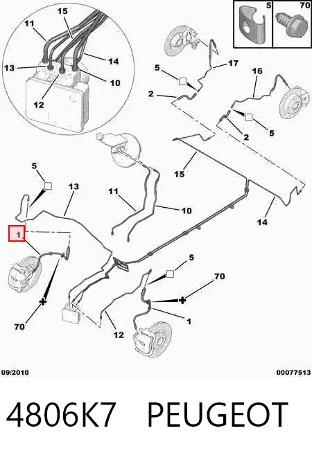 Tubo flexible de frenos delantero Citroen C3 II (2R, 2C)