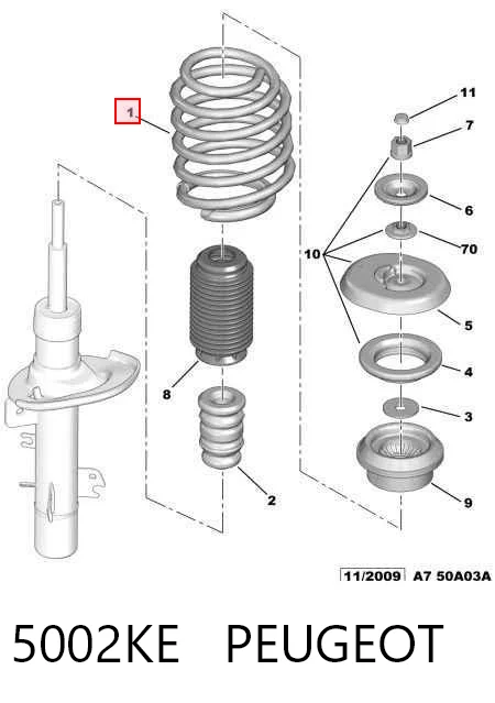 Muelle delantero para Peugeot 207 WA, WC