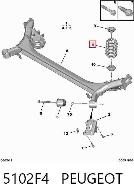 Comprar Muelle trasero Peugeot 307  3A, 3C a bajo precio