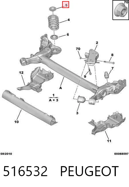 516532 Peugeot/Citroen Aislador de resorte trasero superior