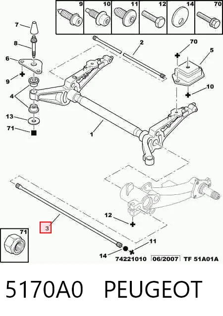 Estabilizador trasero 5170A0 PEUGEOT