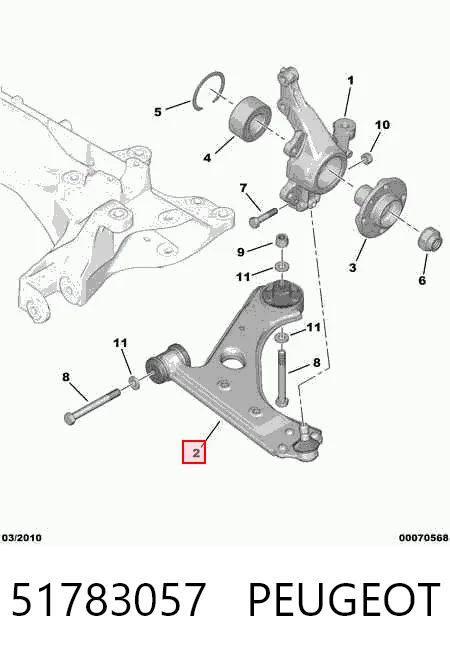 51783057 Peugeot/Citroen Brazo inferior izquierdo de la suspensión delantera