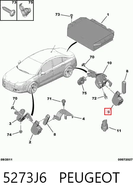 5273J6 Peugeot/Citroen Sensor de nivel de carrocería trasero derecho
