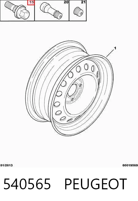 Tornillo de rueda 540565 PEUGEOT