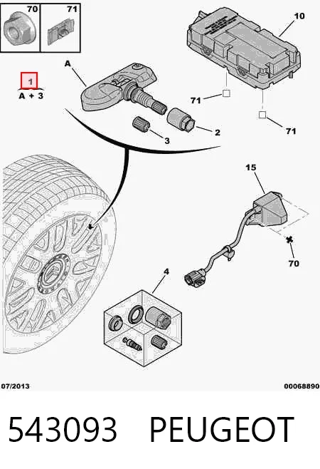 543093 Peugeot/Citroen Sensor de presión de neumáticos (TPMS)