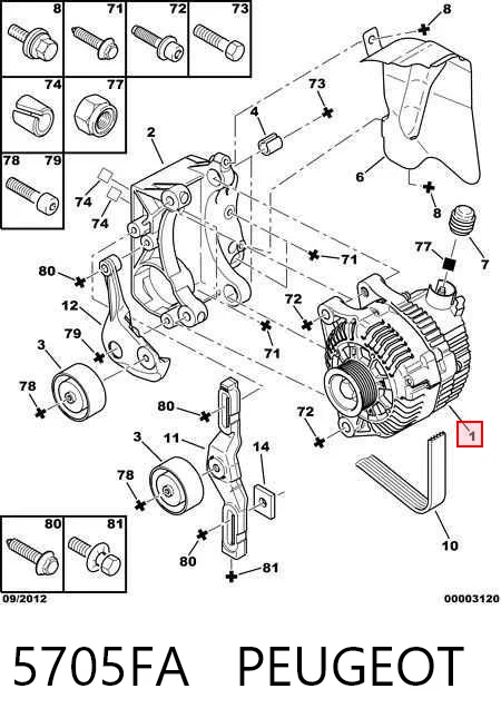 5705FA Peugeot/Citroen Alternador de coche