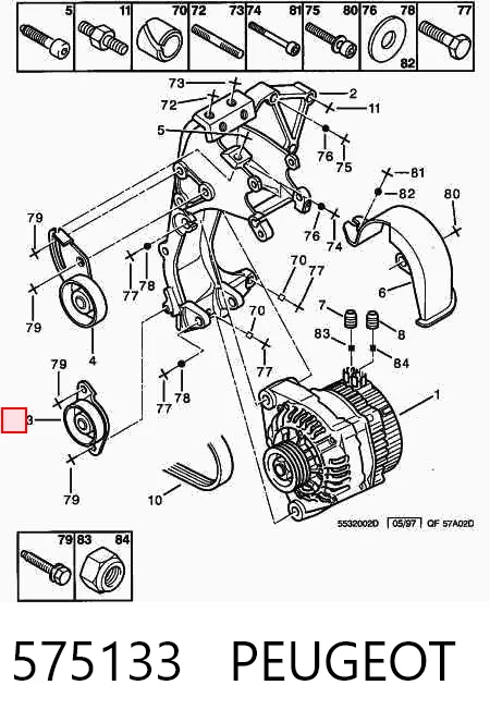 Polea tensora auxiliar de la correa poly V 575133 PEUGEOT