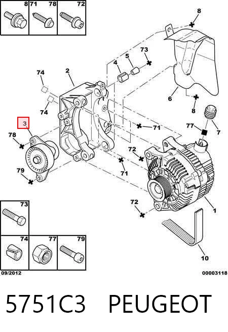 5751C3 Peugeot/Citroen Tensor de correa de alternador