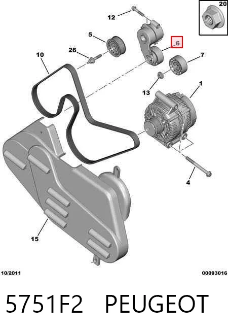 5751F2 Peugeot/Citroen Tensor de correa de alternador