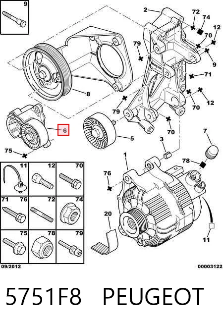 5751F8 Peugeot/Citroen Tensor de correa de alternador