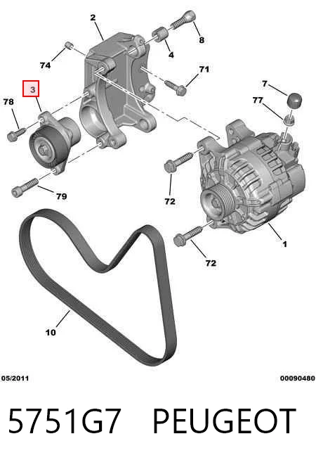 5751G7 Peugeot/Citroen Tensor de correa de alternador