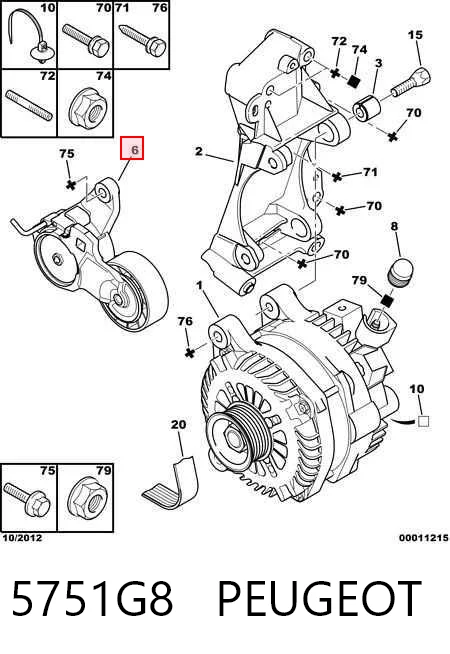 5751G8 Peugeot/Citroen Tensor de correa de alternador
