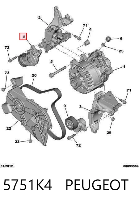 5751K4 Peugeot/Citroen Tensor de correa de alternador