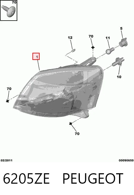 Faro derecho 6205ZE PEUGEOT