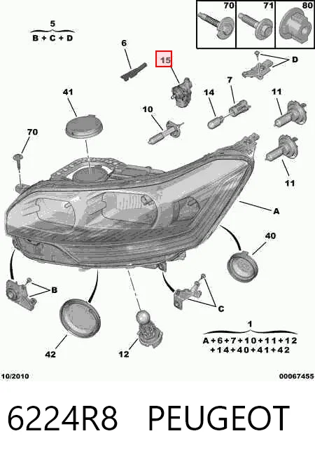Corrector de faros 6224R8 PEUGEOT