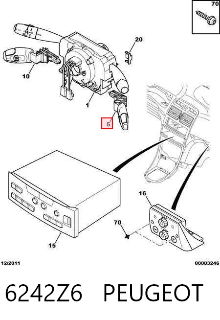 6242Z6 Peugeot/Citroen Interruptor de la columna de dirección para control de audio