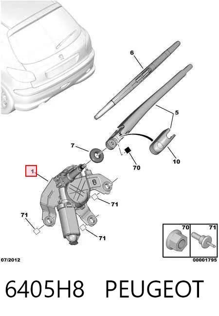 6405H8 Peugeot/Citroen Motor del limpiaparabrisas trasero