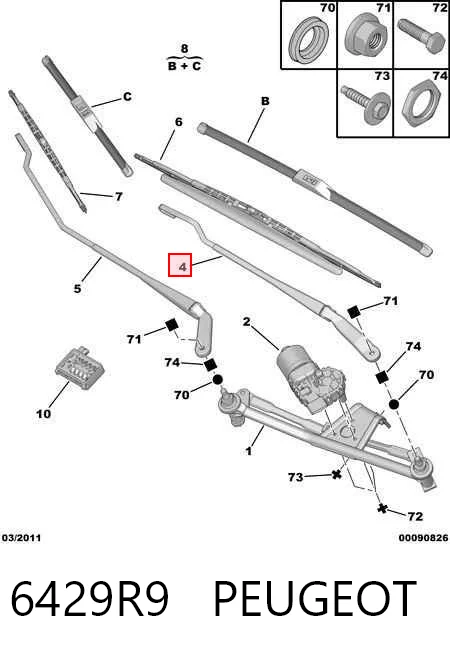 6429R9 Peugeot/Citroen Brazo del limpiaparabrisas lavado de parabrisas
