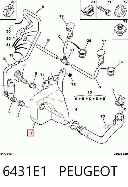 Depósito de líquido limpiaparabrisas 6431E1 PEUGEOT