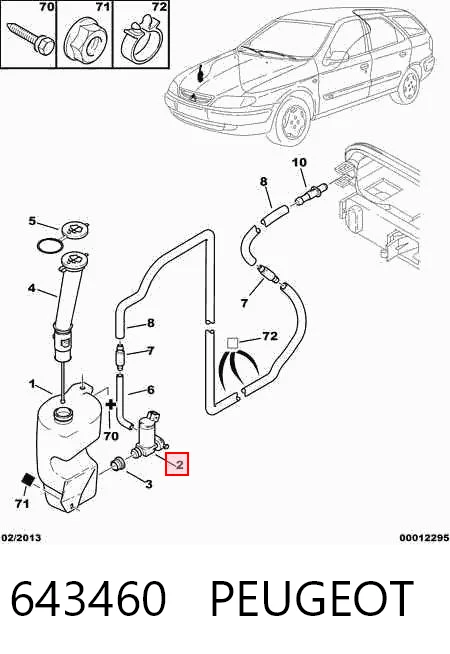 643460 Peugeot/Citroen Bomba de agua de lavado, lavado de parabrisas, delantera