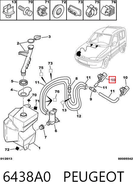 6438A0 Peugeot/Citroen Boquilla del lavaparabrisas