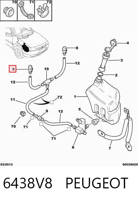 6438V8 Peugeot/Citroen Boquilla del lavaparabrisas