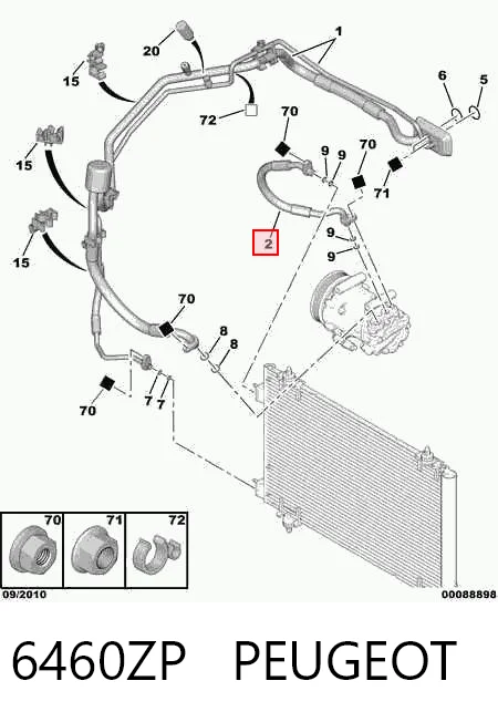 Manguera de aire acondicionado de compresor al condensador 6460ZP PEUGEOT
