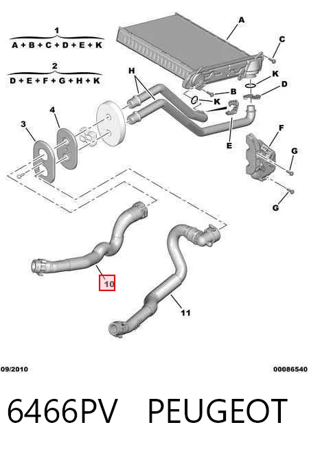 6466PV Peugeot/Citroen Manguera de calefacción, retorno