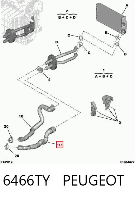 6466TY Peugeot/Citroen Manguera de calefacción, retorno