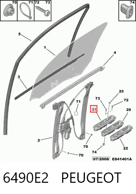 6490E2 Peugeot/Citroen Botón de encendido, motor eléctrico, elevalunas, puerta delantera derecha