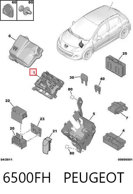 6500FH Peugeot/Citroen Caja de relés y fusibles