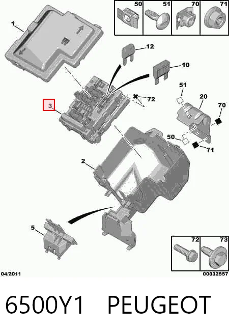 6500Y1 Peugeot/Citroen Caja de relés y fusibles