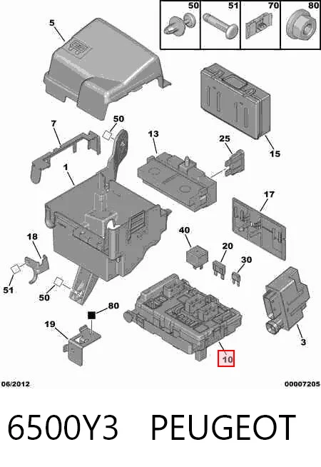6500Y3 Peugeot/Citroen Caja de relés y fusibles