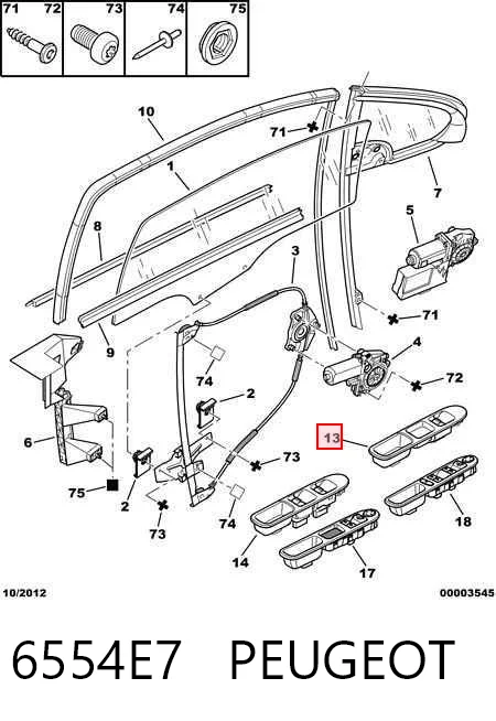 6554E7 Peugeot/Citroen Unidad de control de elevalunas delantero derecho