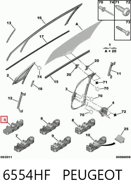6554HF Peugeot/Citroen Botón de encendido, motor eléctrico, elevalunas, puerta delantera derecha