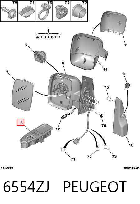6554ZJ Peugeot/Citroen Unidad de control de elevalunas delantera izquierda