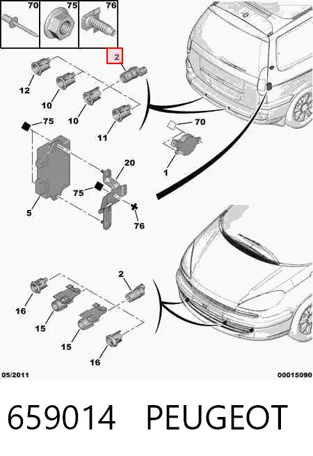 659014 Peugeot/Citroen Sensor de estacionamiento delantero/trasero central
