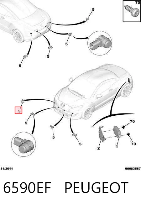 6590EF Peugeot/Citroen Sensor alarma de estacionamiento trasero 