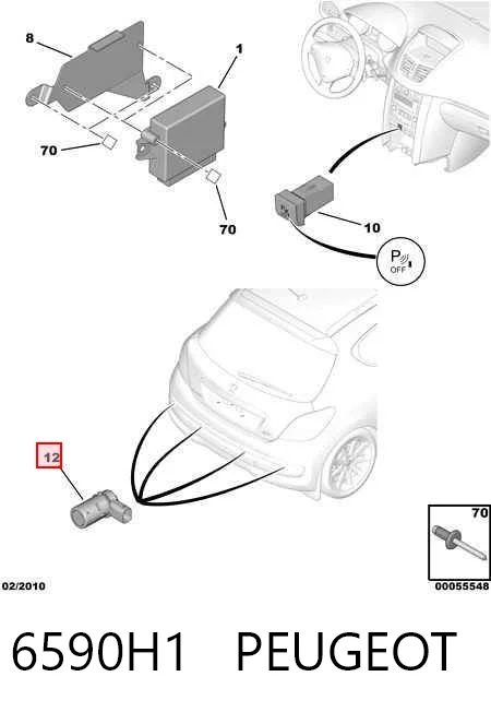 6590H1 Peugeot/Citroen Sensor alarma de estacionamiento trasero 