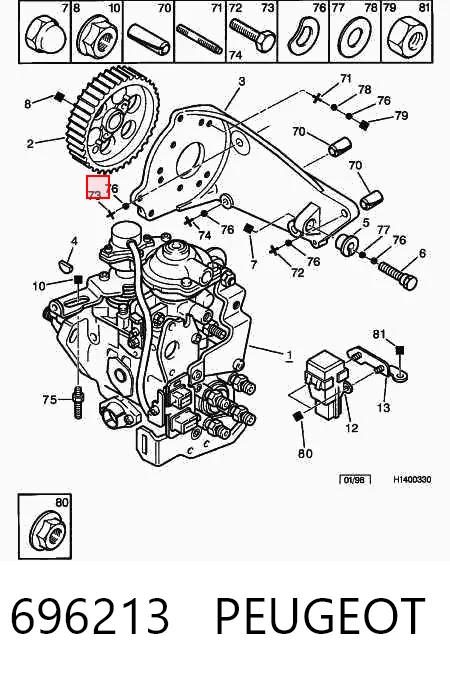 696213 Peugeot/Citroen Arandela superior del inyector